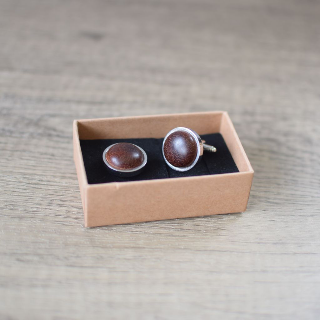 Rosewood stainless steel cufflinks will be presented in a simple eco-conscious gift box