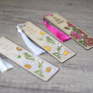 Laser engraved bookmarks with colourful tassels