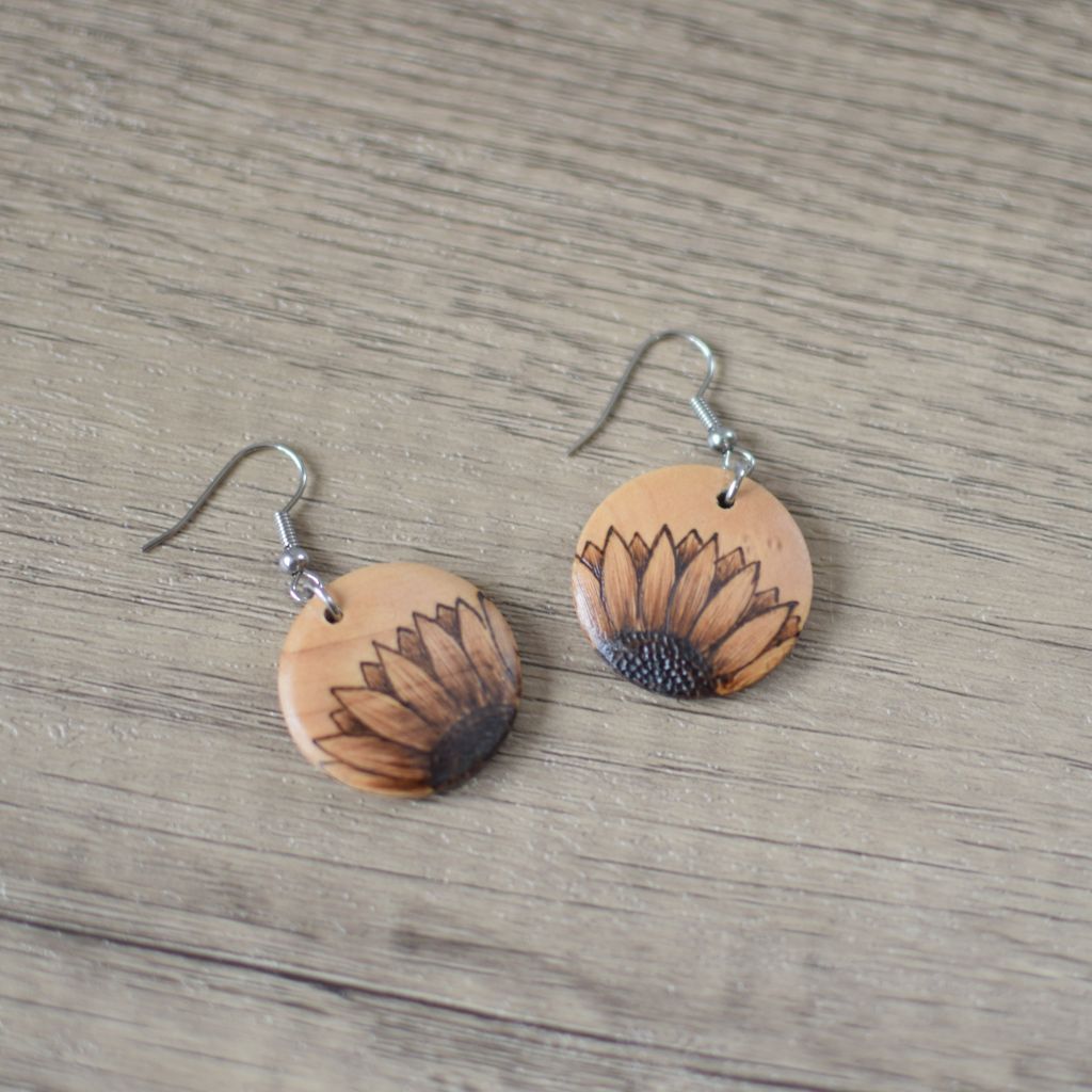 wooden sunflower earrings