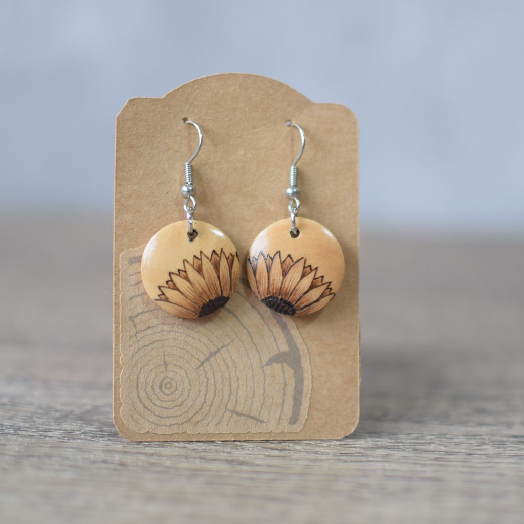 Wooden Pyrography Earrings