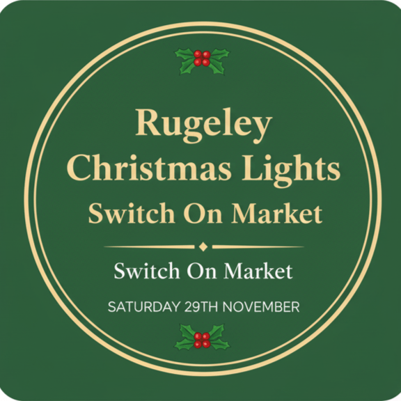 Rugeley Market poster for YFC Christmas shopping evening