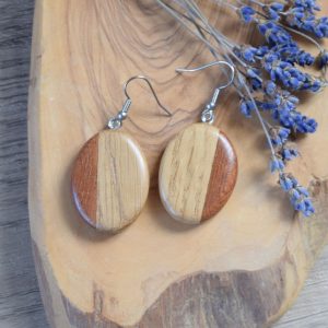 Oak & Sapele Earrings - Oval