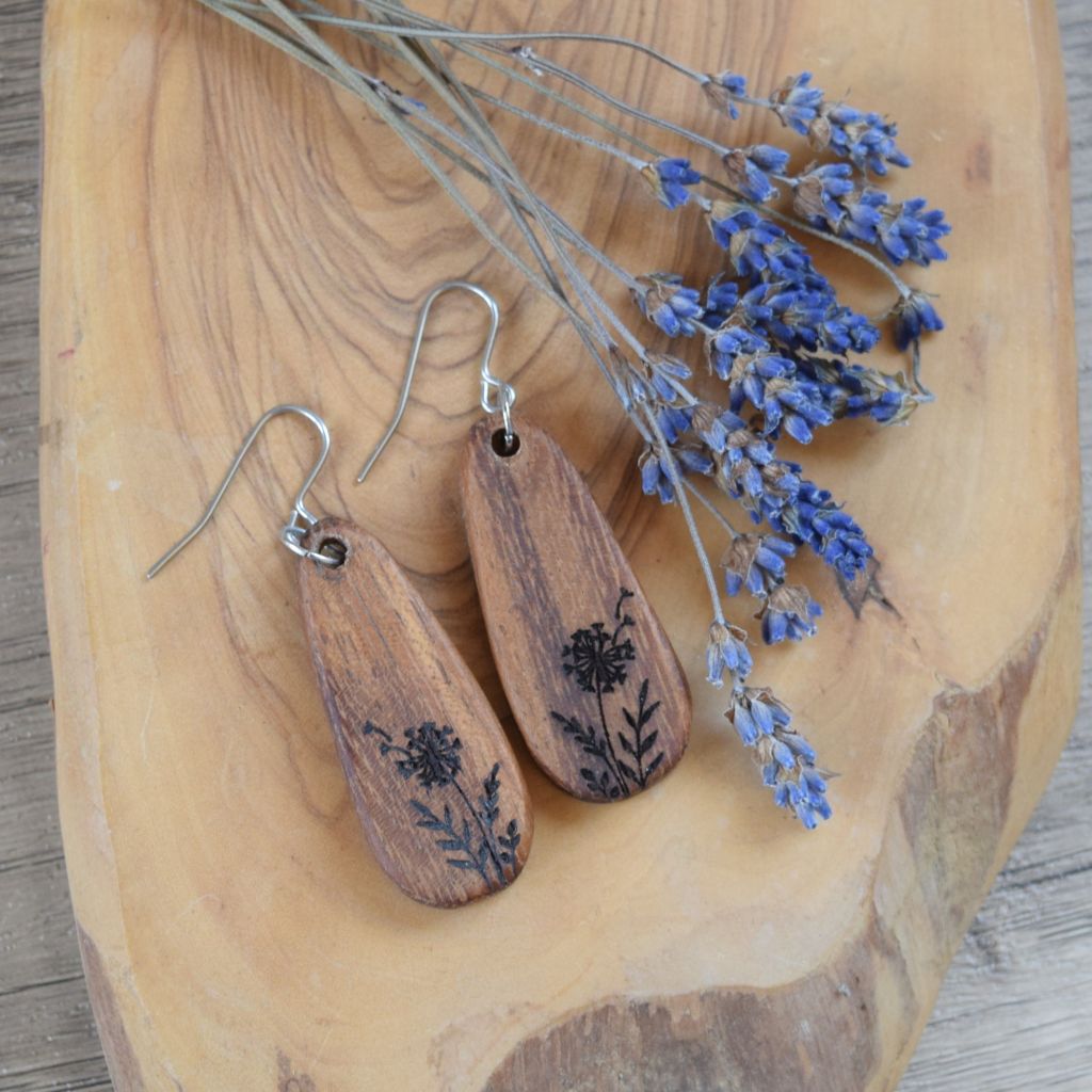 Walnut wildflower earrings