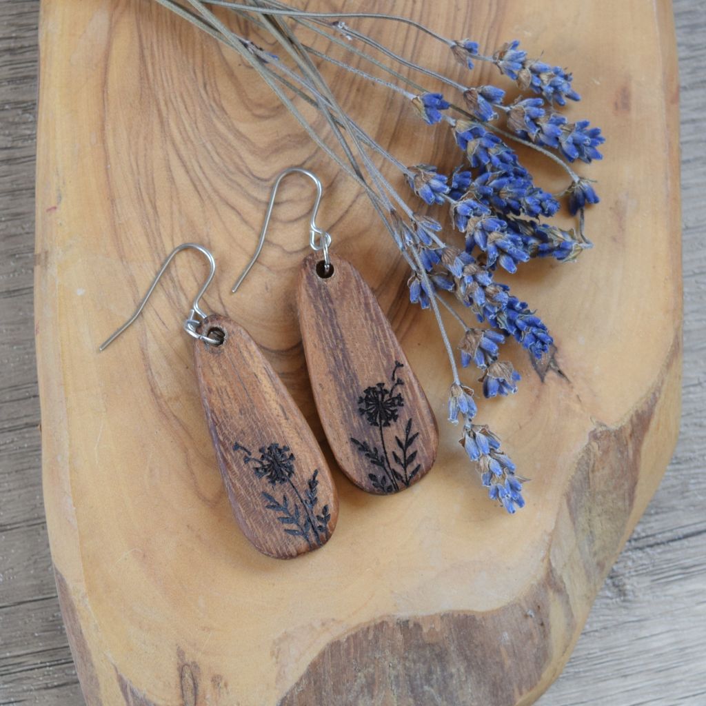 Walnut wildflower earrings - Image 4