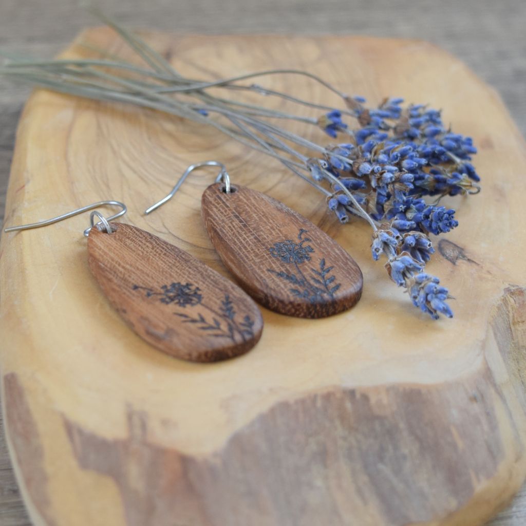Walnut wildflower earrings - Image 4