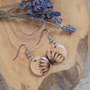 Sunflower Pyrography Earrings