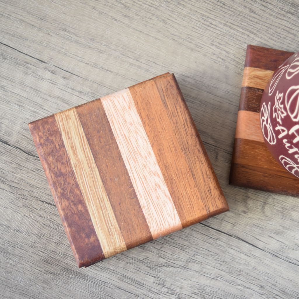 hardwood coaster set of four coasters made from strips of hard wood